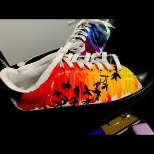 White Painted Sneakers with Sunset Colors